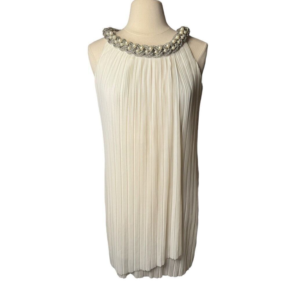 Coldwater Creek NEW Chiffon Dress White Size 6 Bejeweled Swing Shift Babydoll